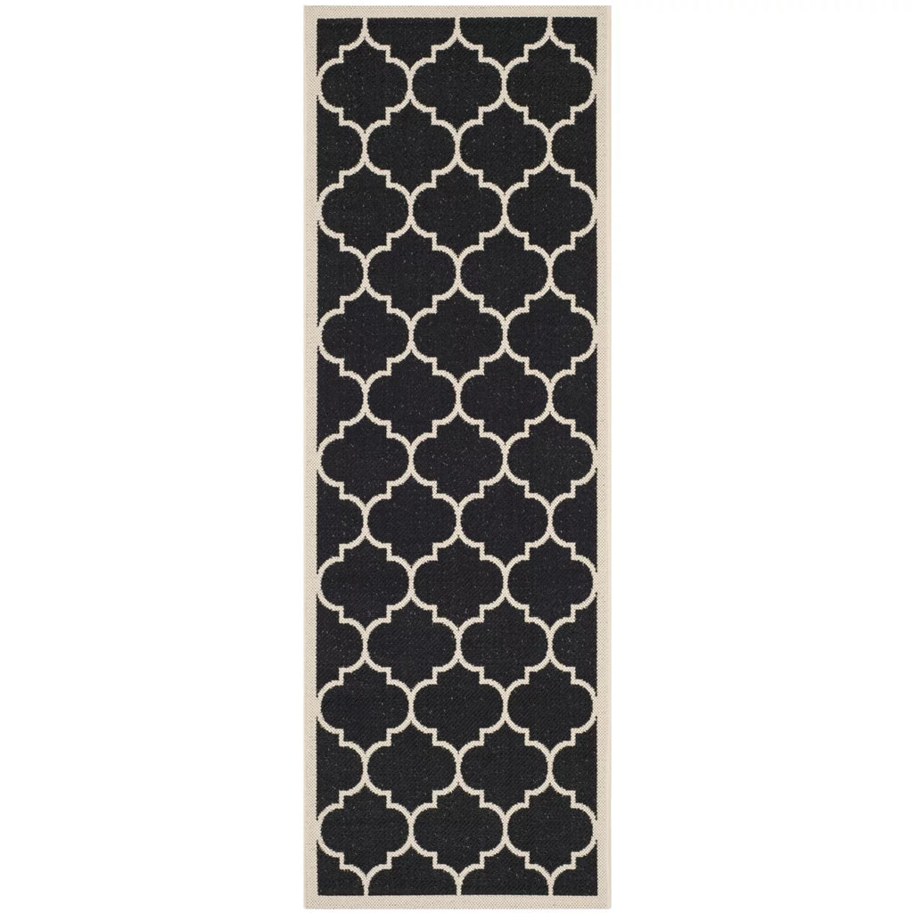 Black Beige Geometric Indoor/Outdoor Area Rug 4' x 4' Square R72609