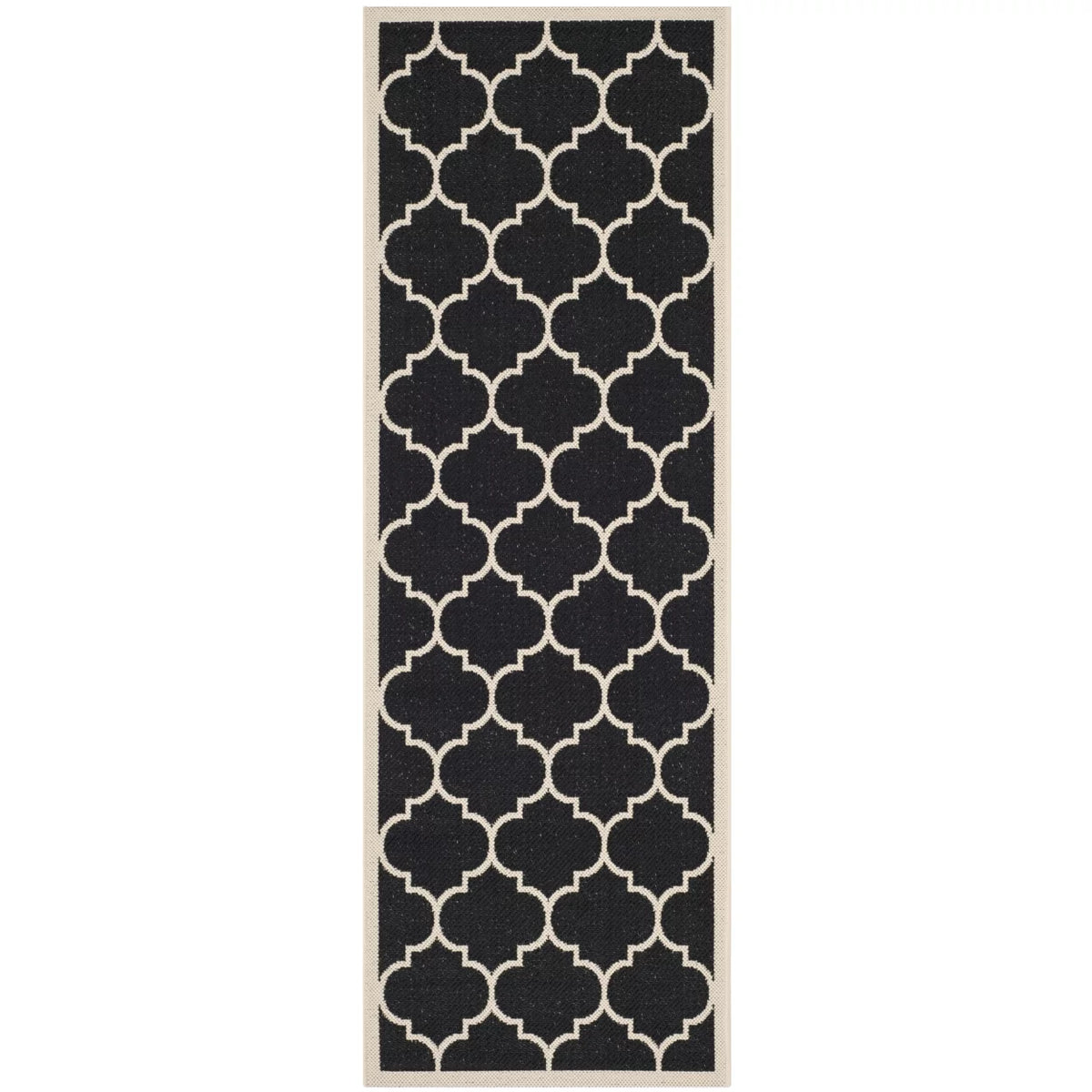 Black Beige Geometric Indoor/Outdoor Area Rug 4' x 4' Square R72609