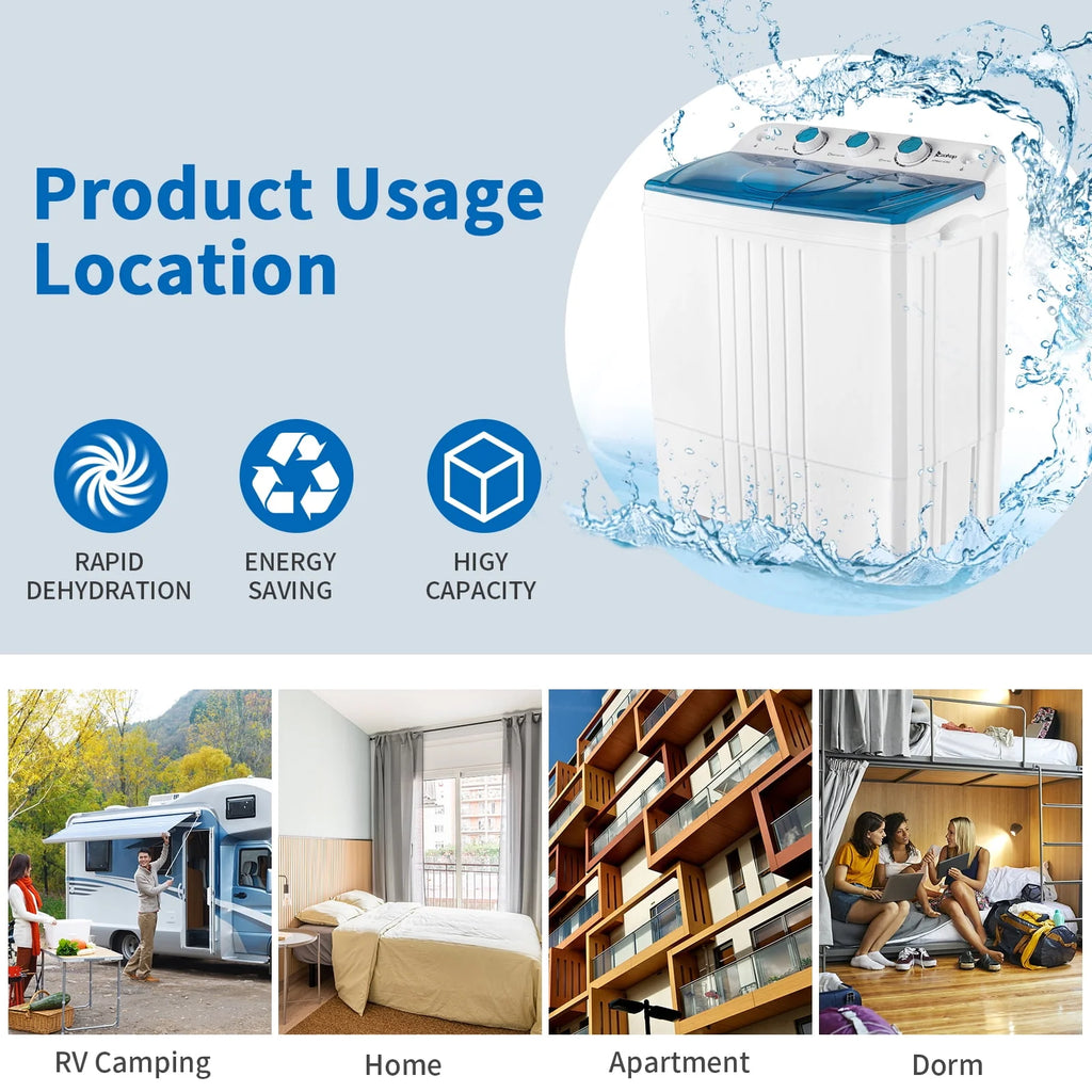 Portable 20lbs Twin Tub Compact Semi-automatic Washing Machine J74080