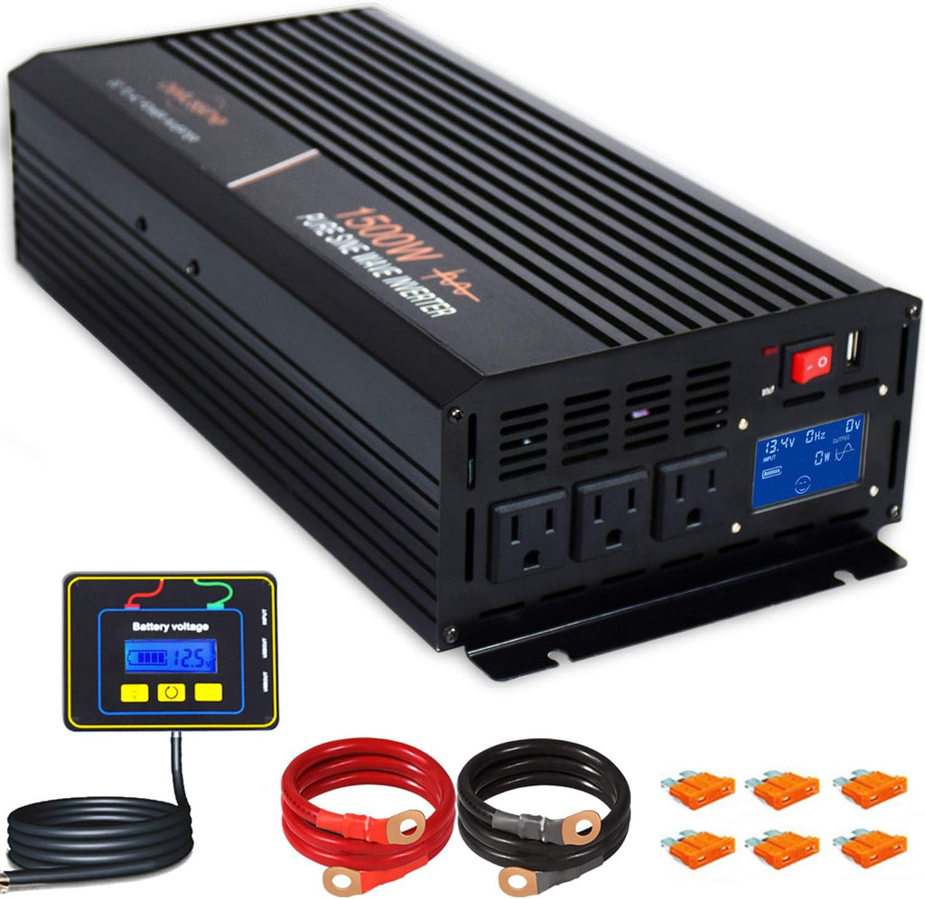 1500 Watt Pure Sine Wave Inverter 12v DC to AC 110v 120v with LCD Display A3679