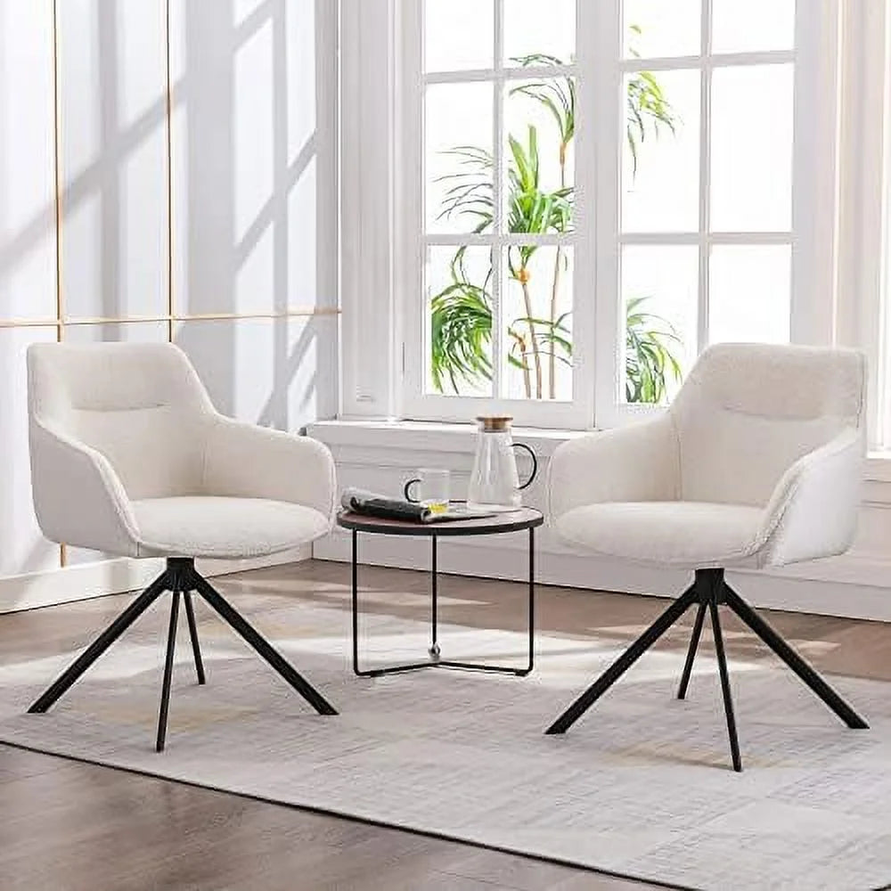 Cream White Swivel Armchair with Metal Legs D5407