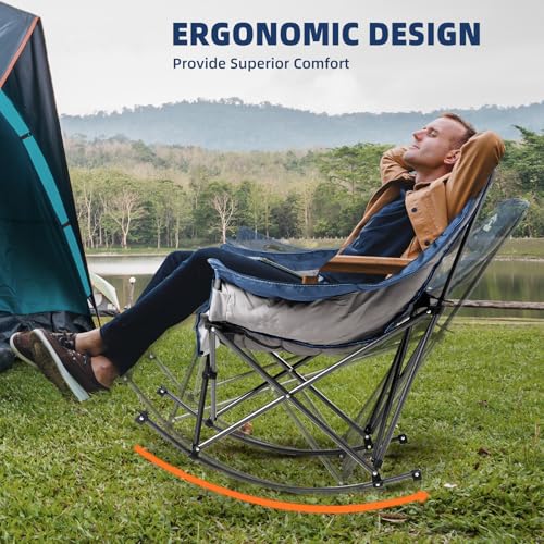 Oversized Padded Rocking Camping Chair with Cup Holder V1488
