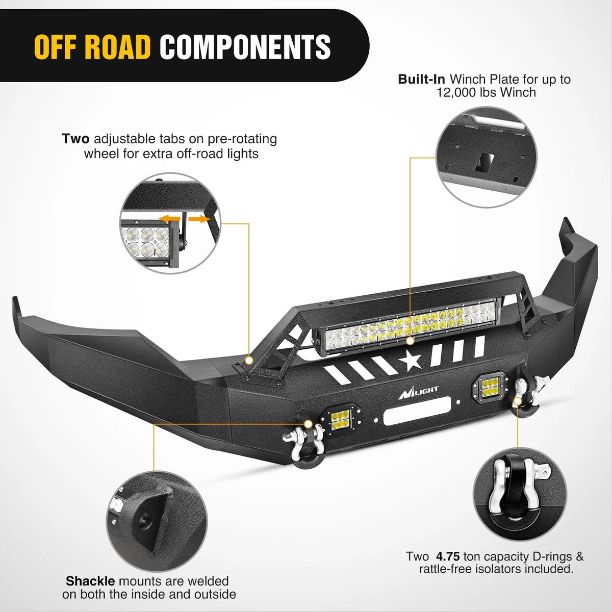 Front Bumper with Winch Plate and LED Light Bar Z5696