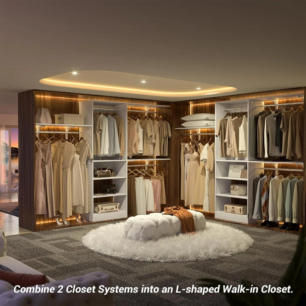96'' White Closet System with 3 Shelving Towers K18183