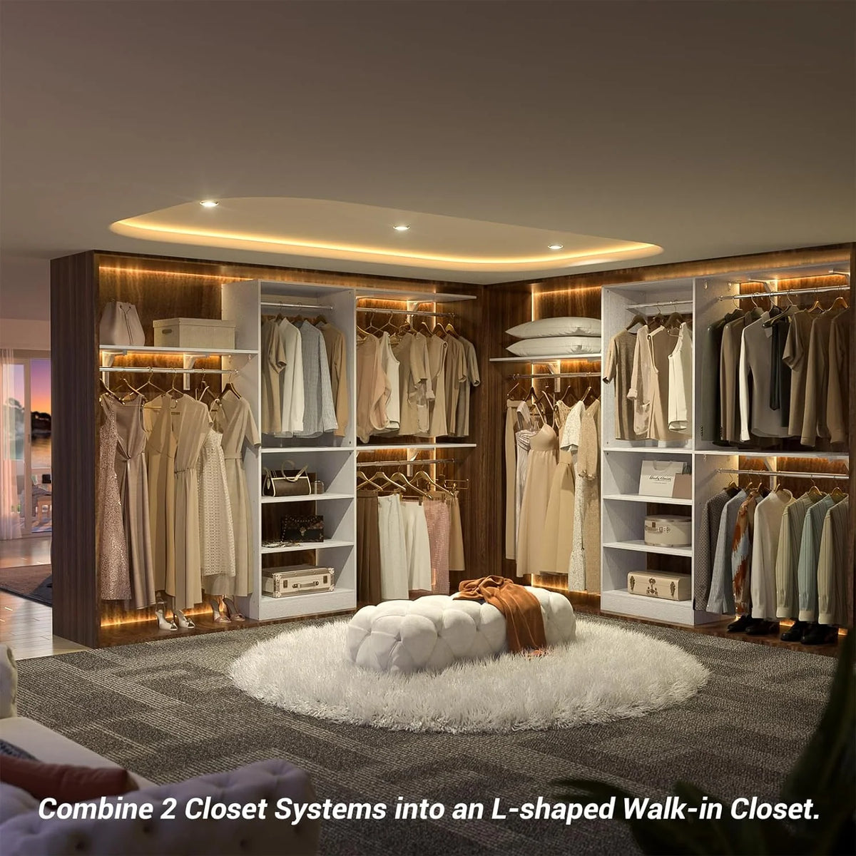96'' White Closet System with 3 Shelving Towers K18183