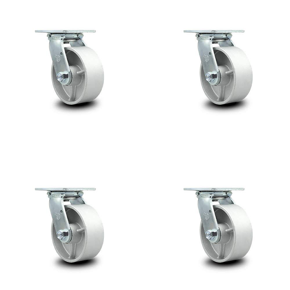 Cast Iron Swivel Caster Set of 4 with 5 inch Silver Wheels V91734