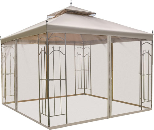 10' x 10' Steel Outdoor Patio Gazebo Canopy with Mesh Curtains R2621