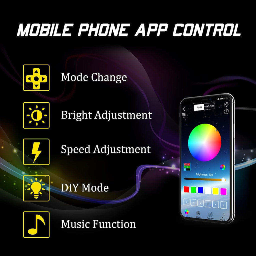 4PCS Dream Color Chasing Auto LED Wheel Ring Lights 17” Waterproof Wheel Light Kit with App Control S5981