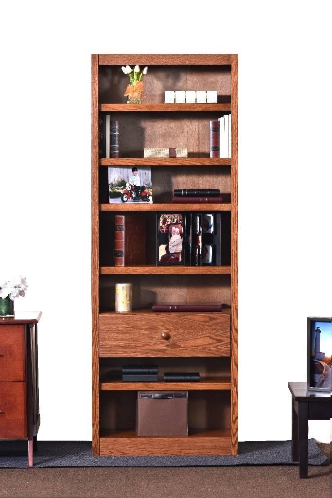 Dry Oak Finish Bookcase with Shelf and Drawer N13931