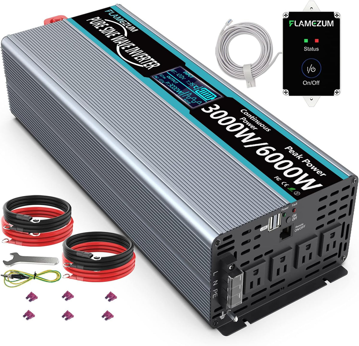 Pure Sine Wave 2000 Watt 12V DC to 110V/120V AC Power Inverter W8480