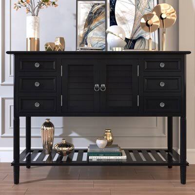 Black Console Table with 6 Drawers P82630