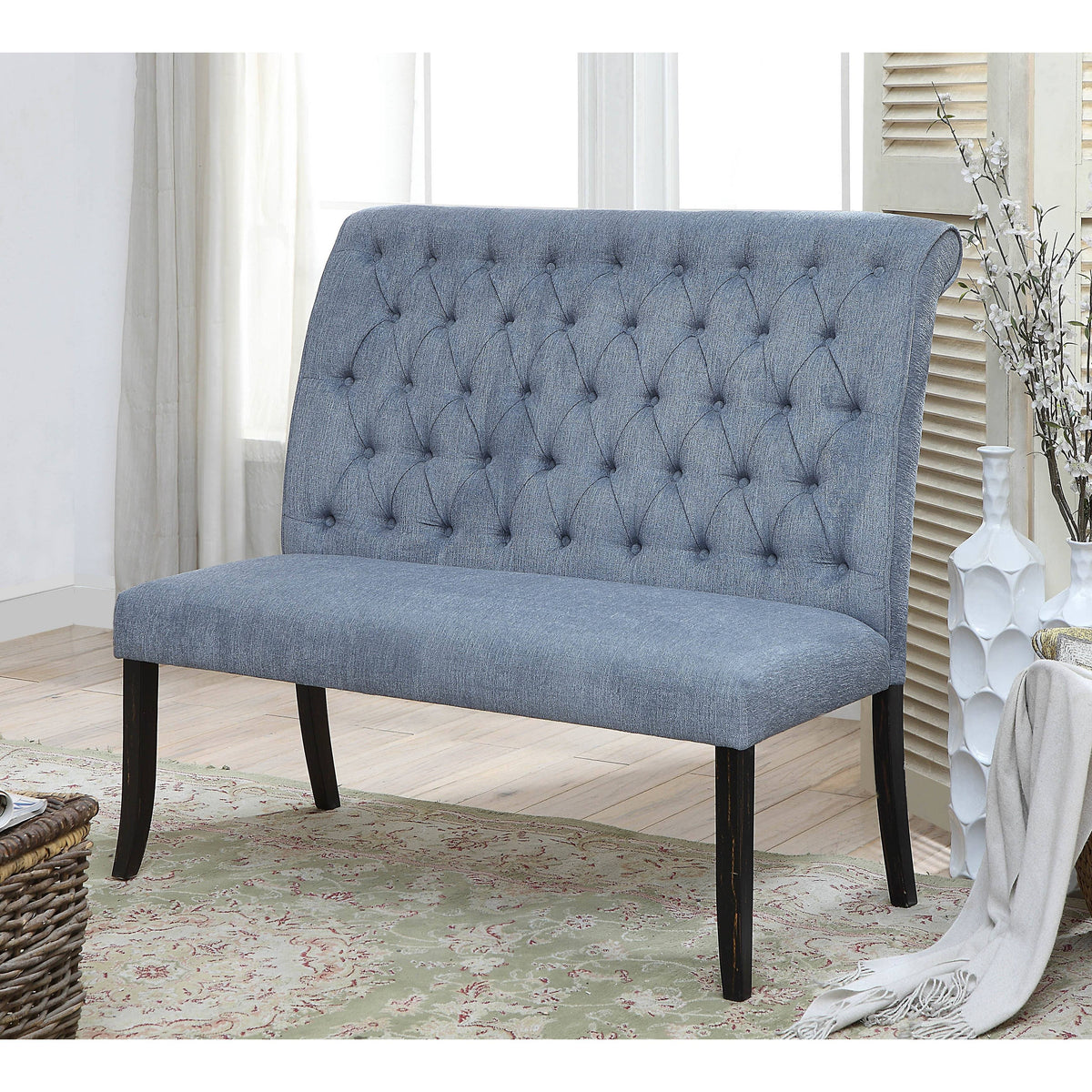 Ivory Chenille Tufted Dining Bench O2152