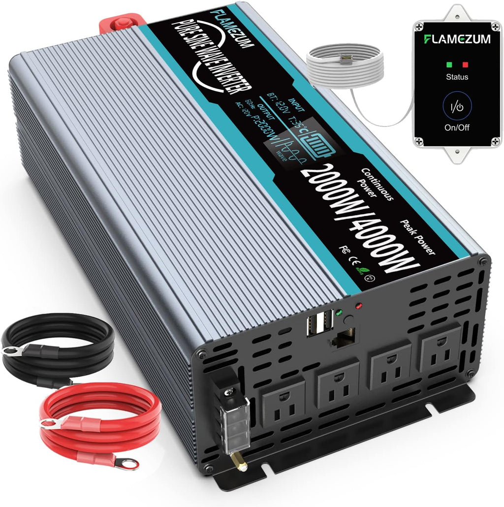 Pure Sine Wave 2000 Watt 12V DC to 110V/120V AC Power Inverter W8480