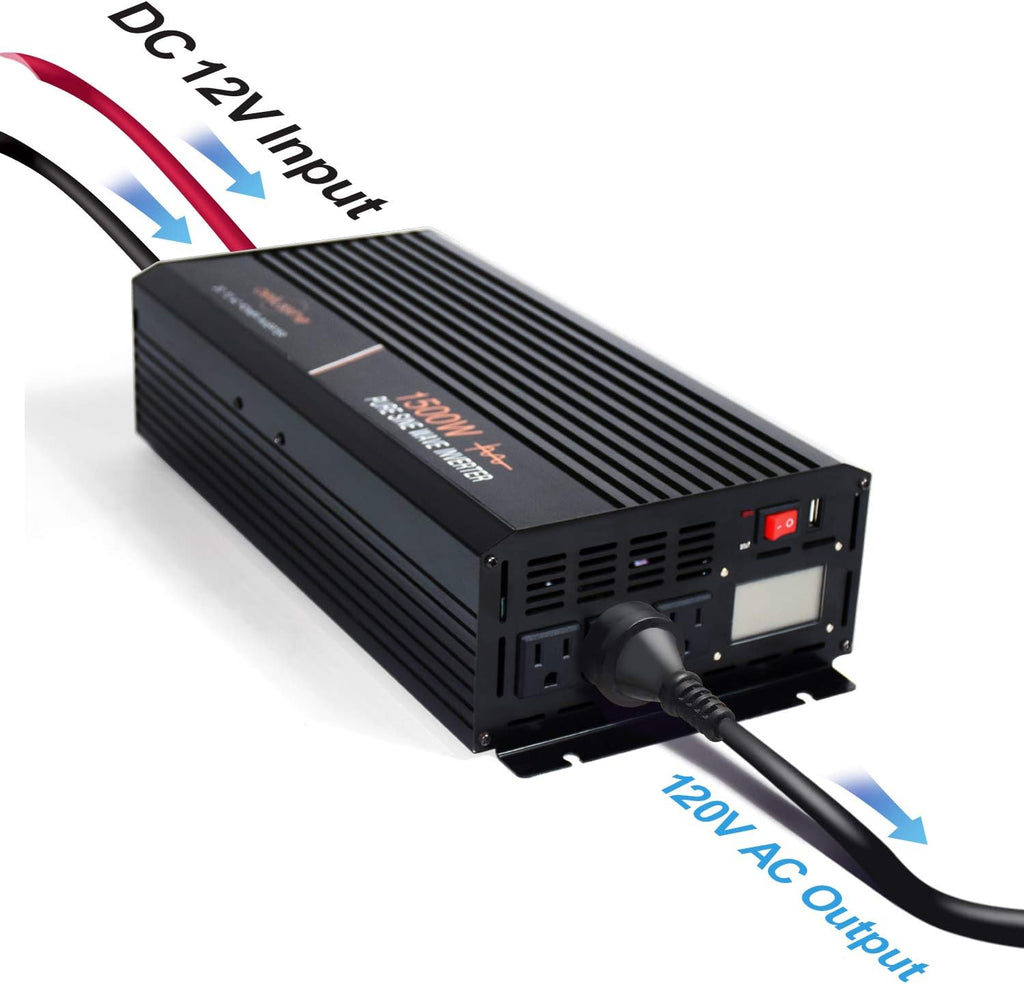1500 Watt Pure Sine Wave Inverter 12v DC to AC 110v 120v with LCD Display A3679