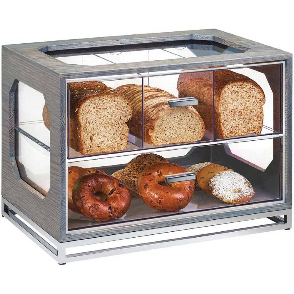 Gray Oak Wood 4 Compartment Bread Case X690765