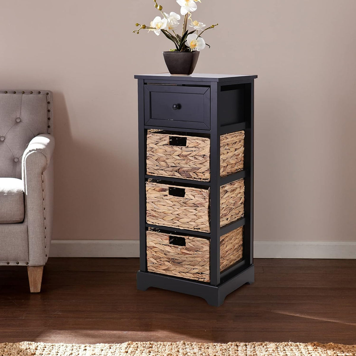 White Storage Cabinet with 1 Drawer & 3 Removable Baskets G9811