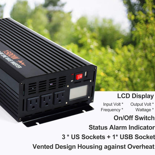 1500 Watt Pure Sine Wave Inverter 12v DC to AC 110v 120v with LCD Display A3679