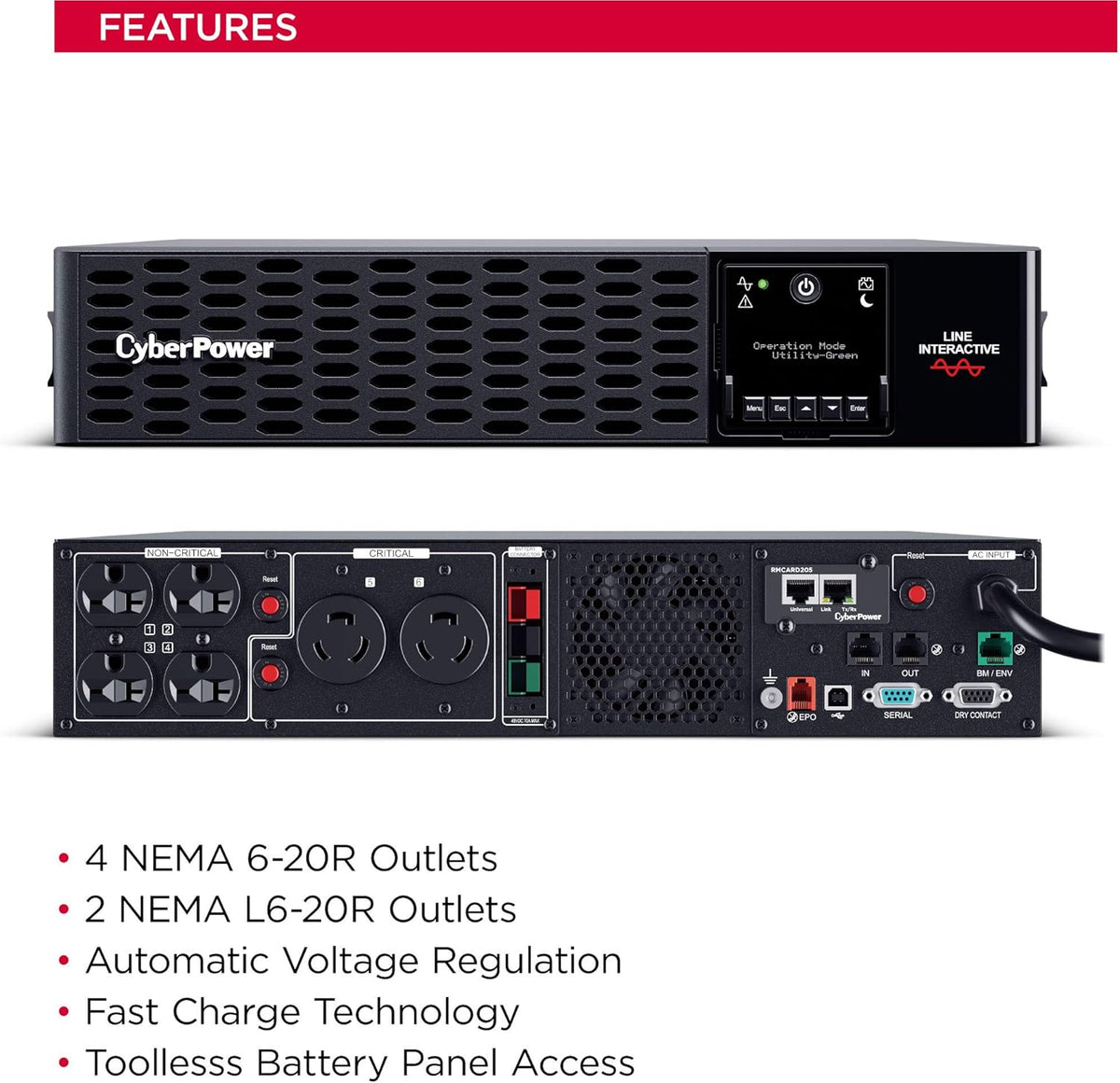 3000VA/3000W 6 Outlets 2U Rack/Tower UPS System O4190