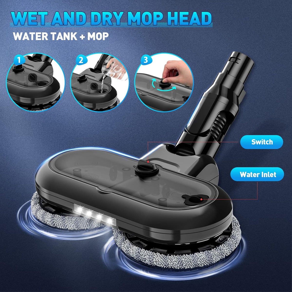 Cordless Vacuum Cleaner 26Kpa Lightweight Handheld Stick Vacuum with Electric Mop J879