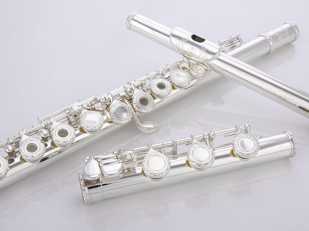 Hand Engraved Silver Plated 17 Hole C Flute with Case M236067