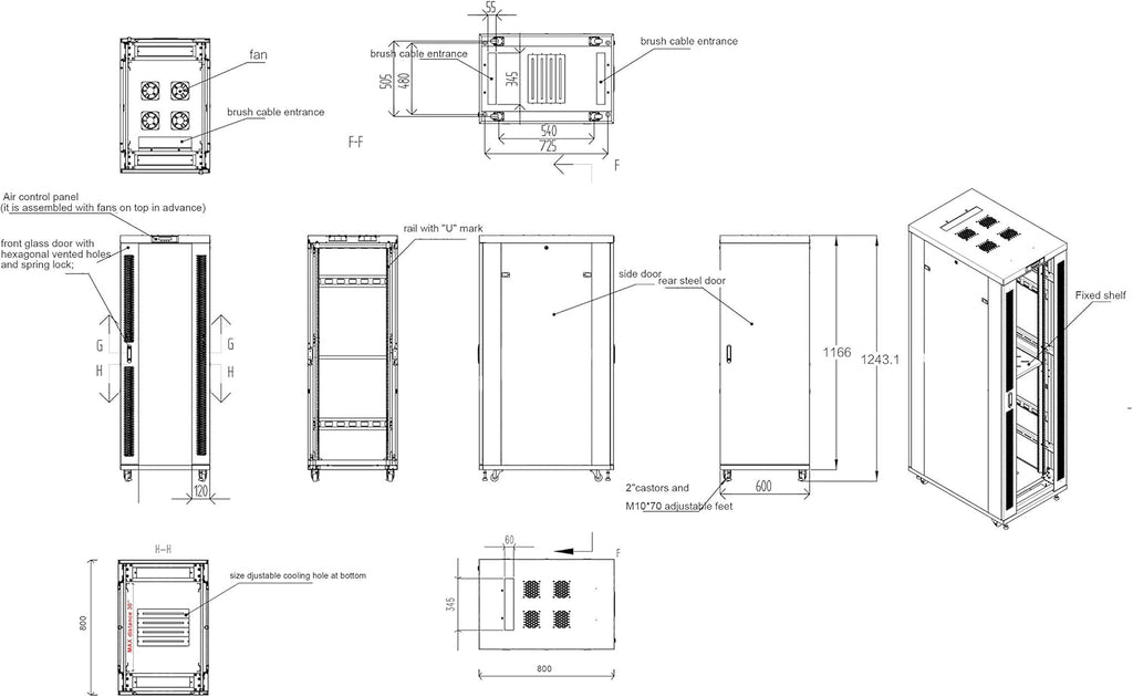22U Locking Server Rack Cabinet on Casters with Cooling Fan P37115