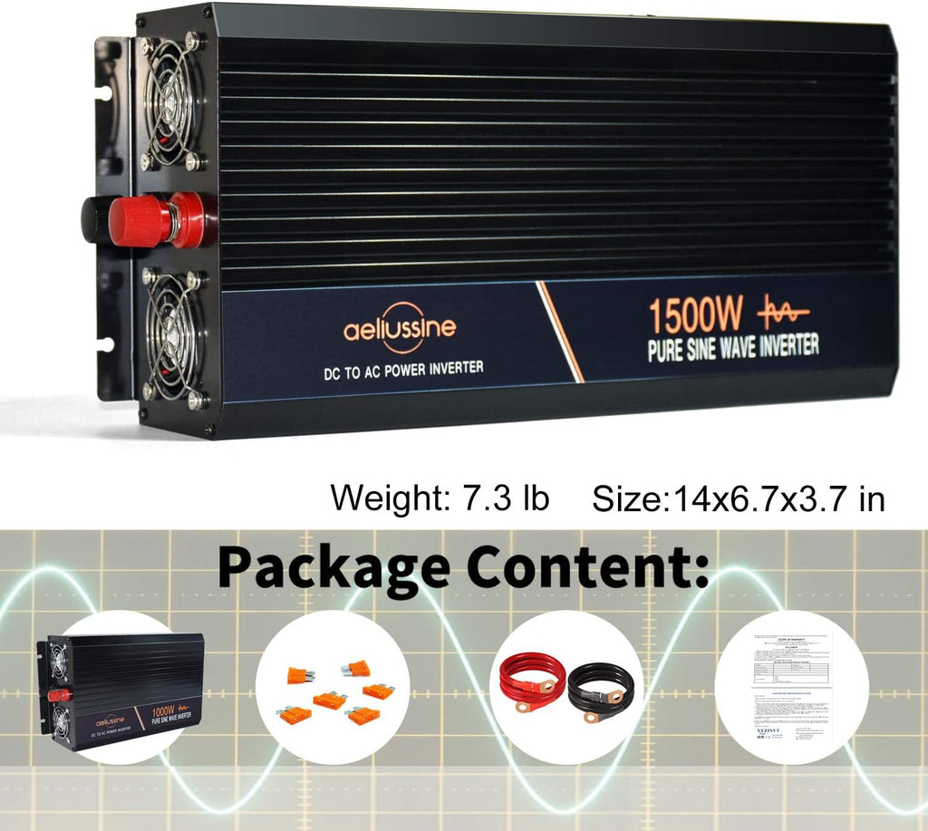 1500 Watt Pure Sine Wave Inverter 12v DC to AC 110v 120v with LCD Display A3679