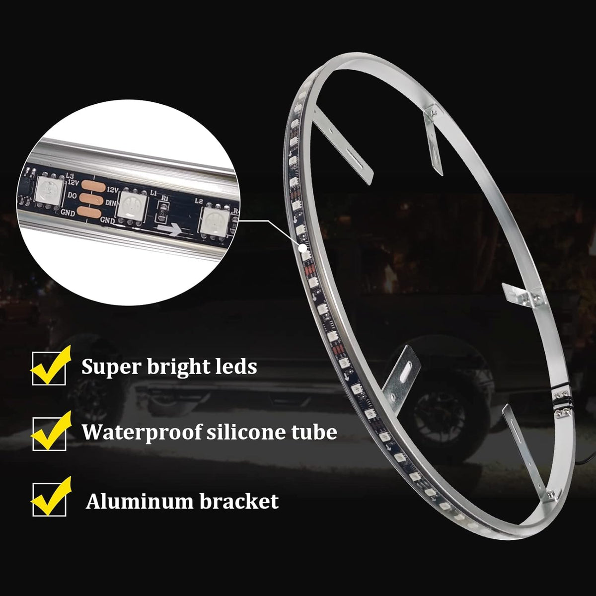 4PCS Dream Color Chasing Auto LED Wheel Ring Lights 17” Waterproof Wheel Light Kit with App Control S5981