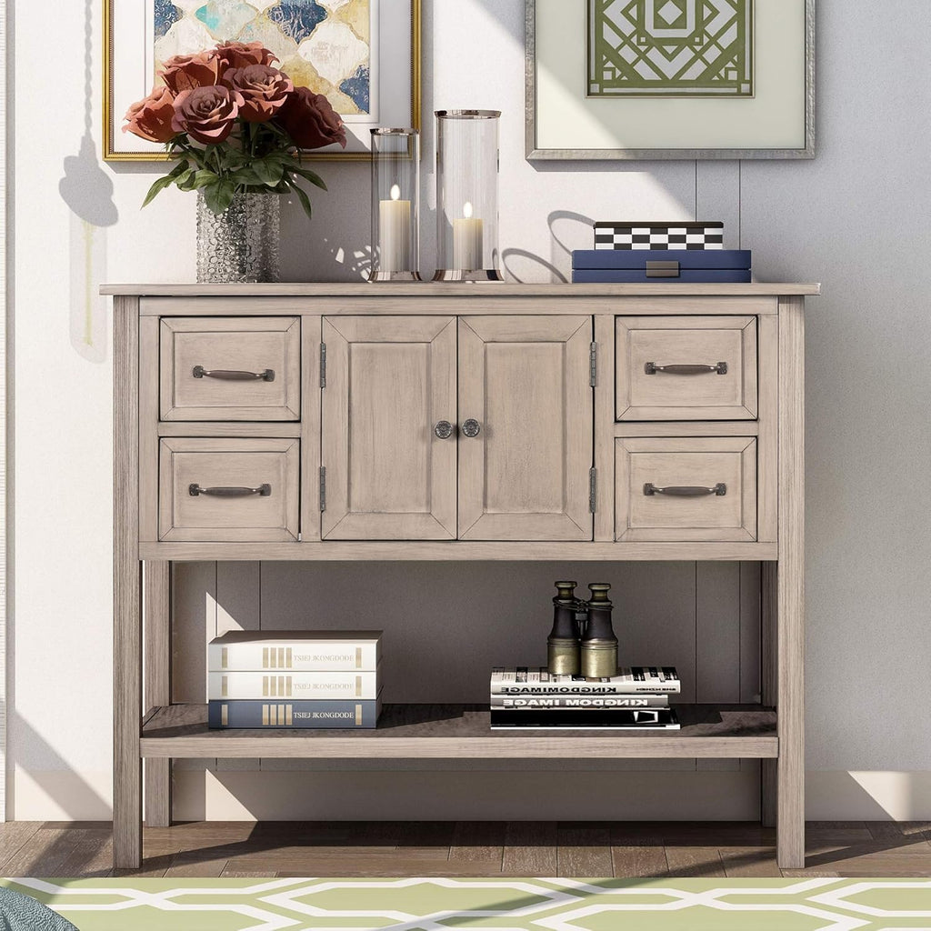 43 Inch Green Console Table with Doors Drawers and Open Shelf G747