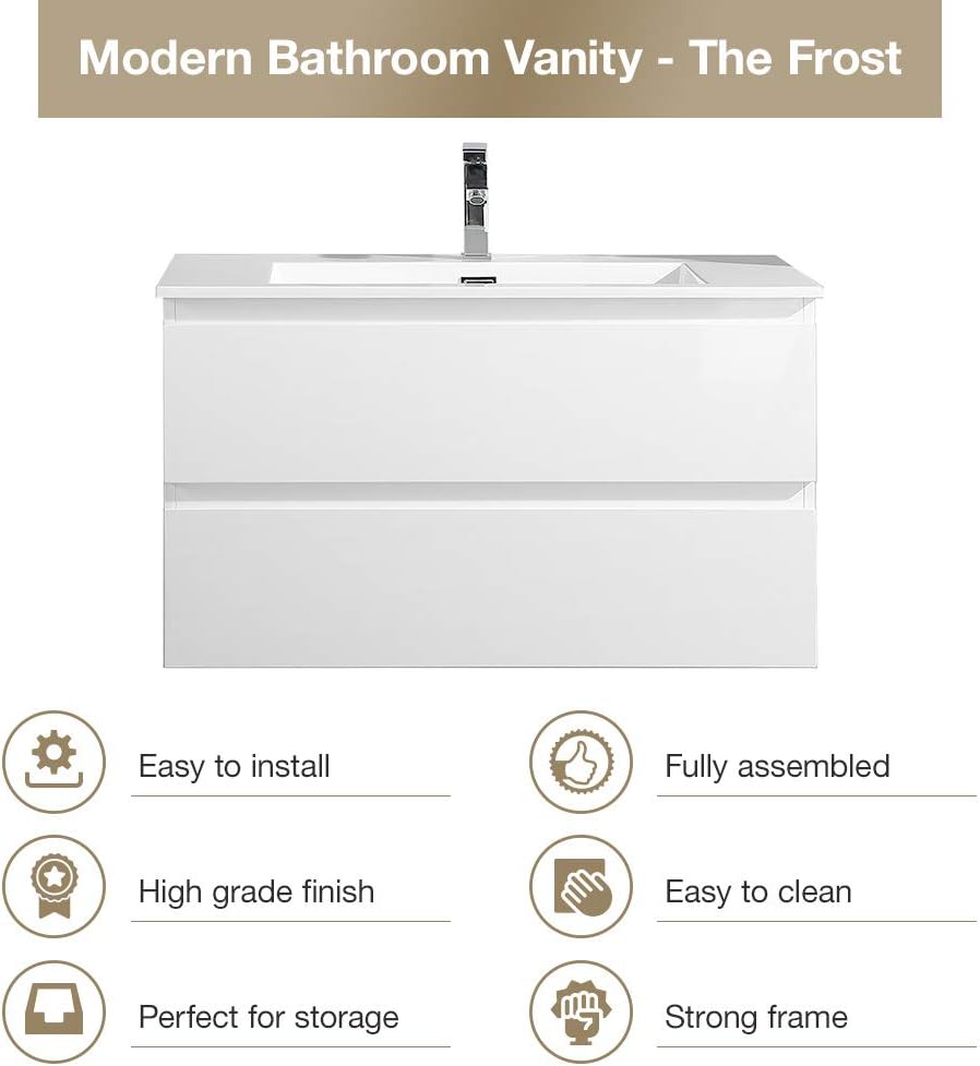 36 Inch Wall Mounted Bathroom Vanity with 2 Drawers and Sink L921
