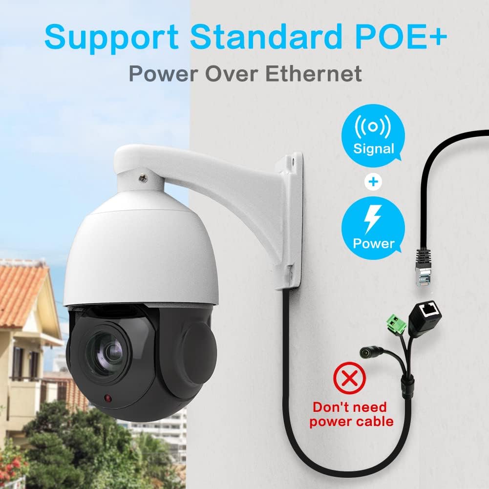 PTZ Camera Outdoor IP POE Camera 2.0MP 196ft IR Night Vision 20x Zoom 4.7-94mm Lens J9943