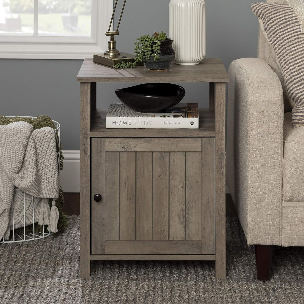 White Oak 18 Inch Wood Side Accent Table with Cabinet Door T8963