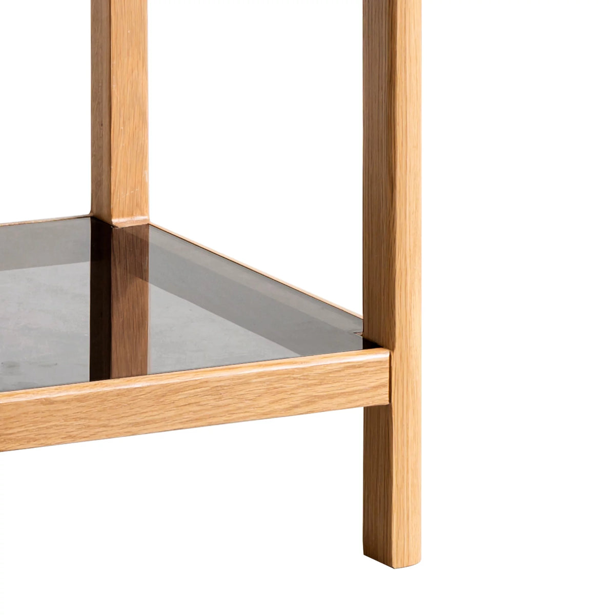 Natural Oak Wood End Table with Tempered Glass W98916
