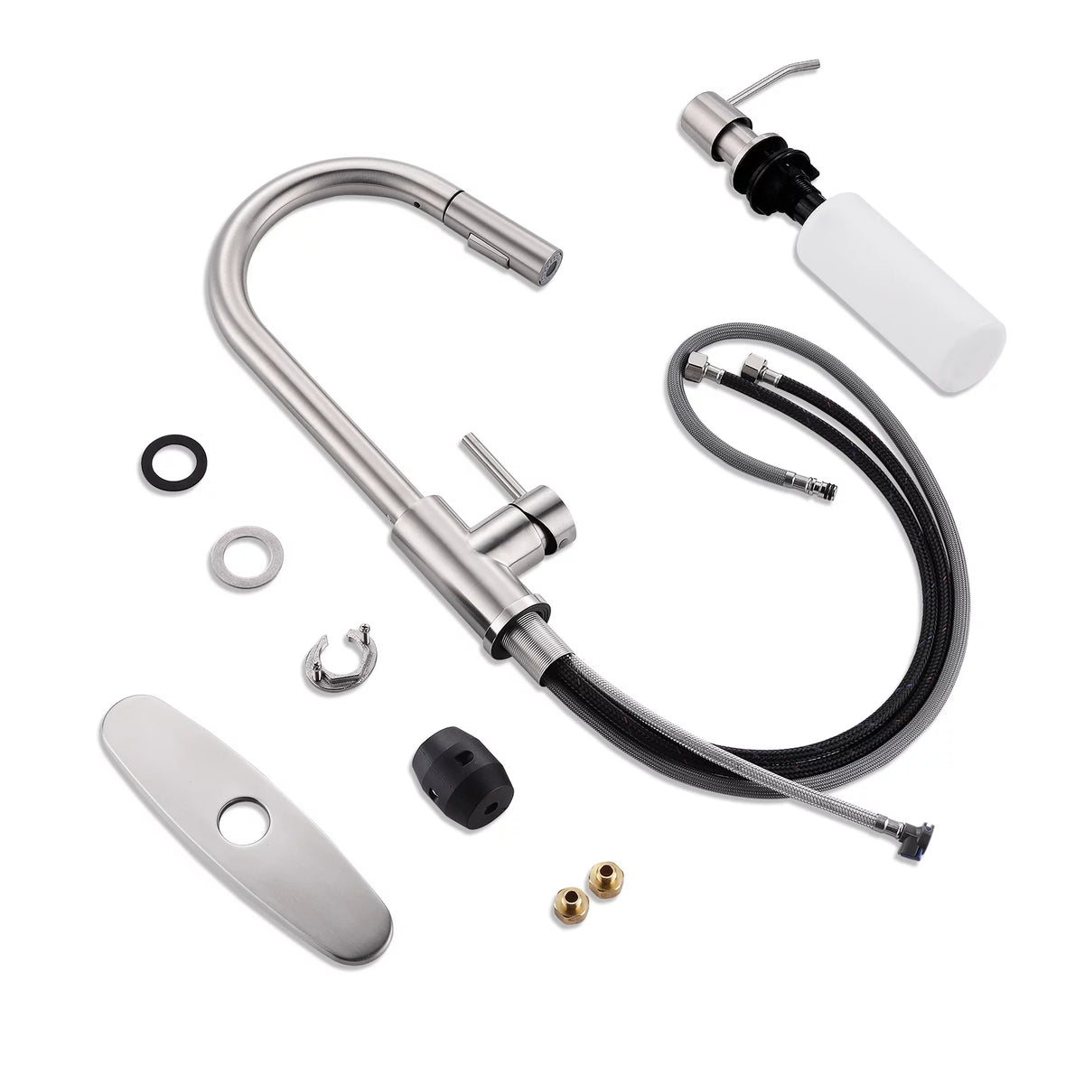 Brushed Nickel Kitchen Faucet with Sprayer and Soap Dispenser I259641