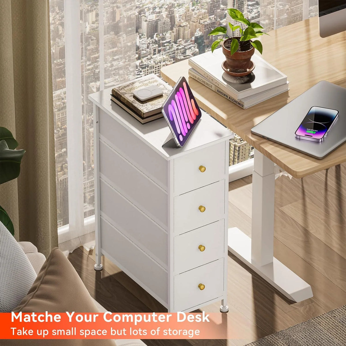 White 4 Drawer Narrow Dresser Storage Tower K597