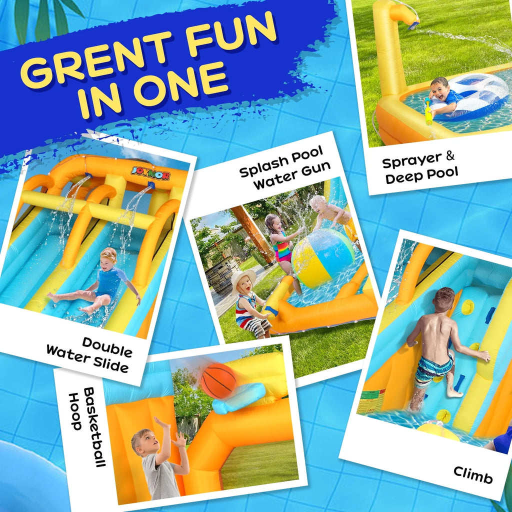 8-in-1 Inflatable Water Slide Park with Splash Pool and Climbing Wall T218812