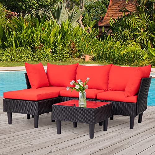 4-Piece Black Wicker Patio Furniture Set with Coffee Table S23037