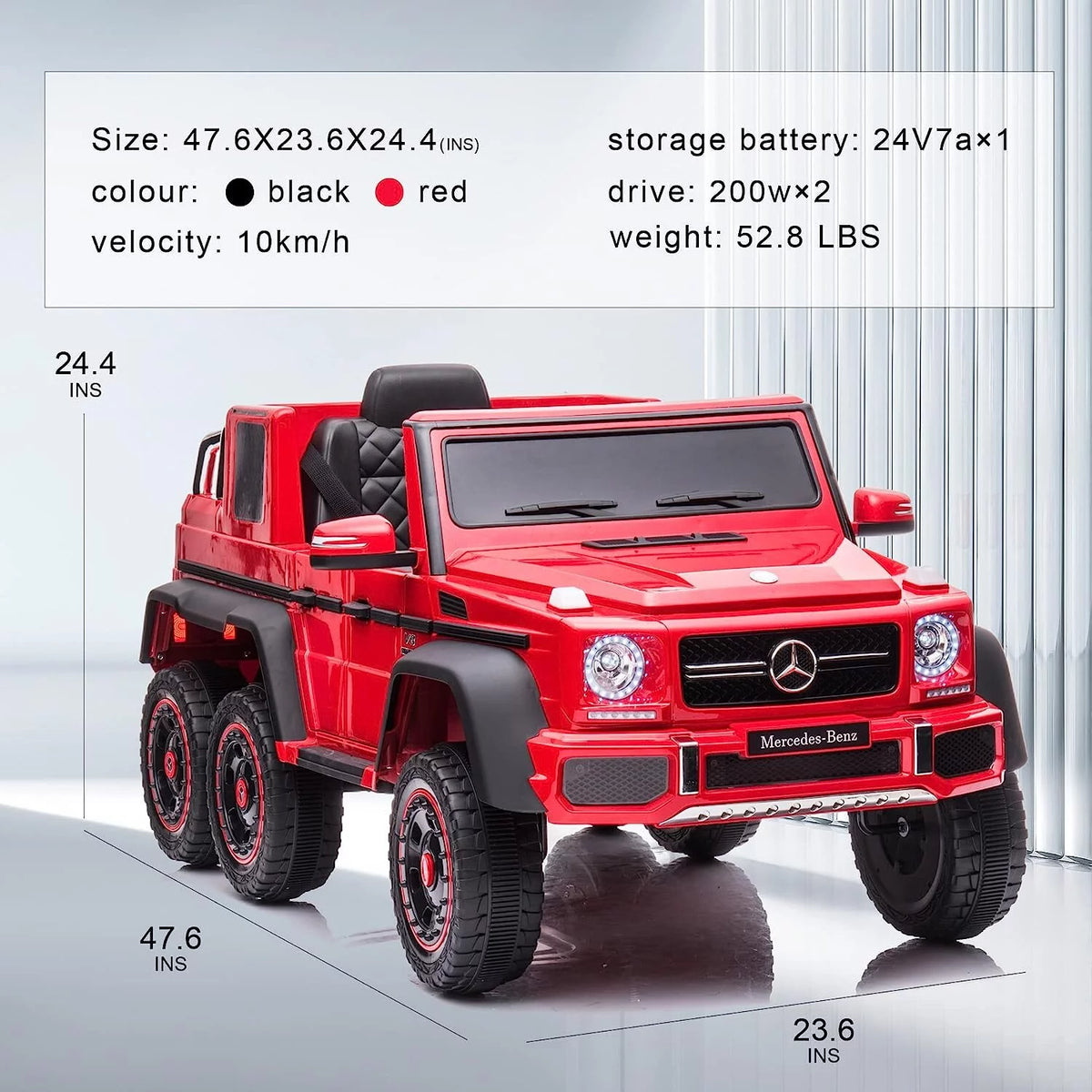 24V Powered Ride On Car with 6 Wheels, Remote Control, MP3 Player, Red C864