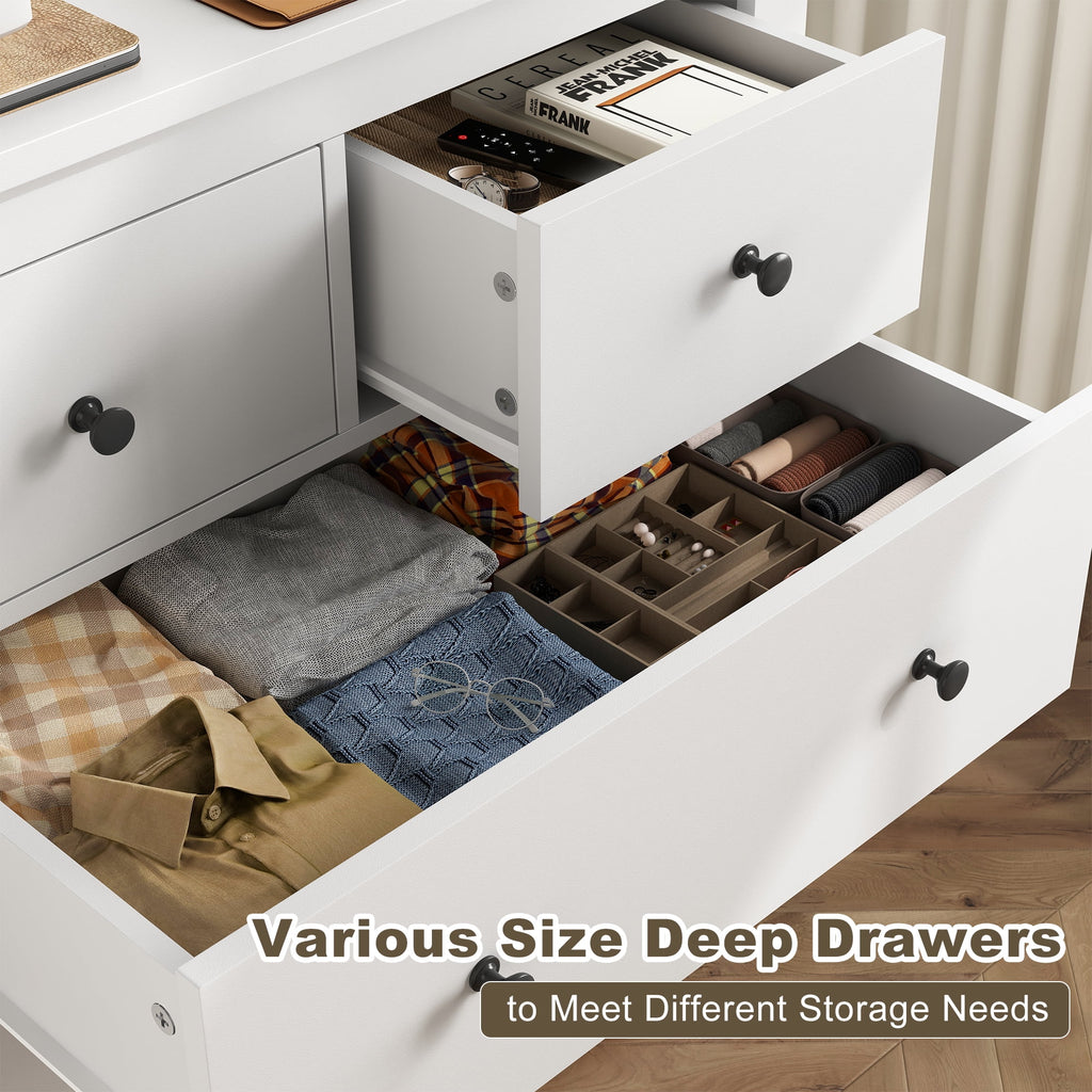 White Wood Dresser with 10 Deep Drawers Q470850