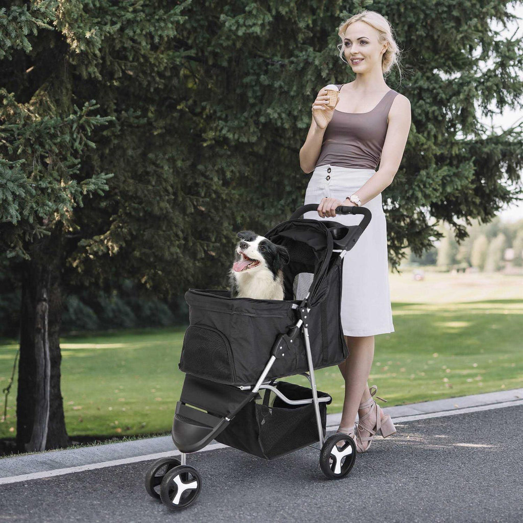 3 Wheel Foldable Pet Stroller with Storage Basket W3658