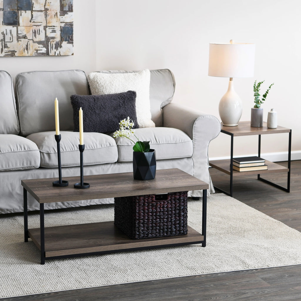 Brown Coffee Table with Storage Shelf N721