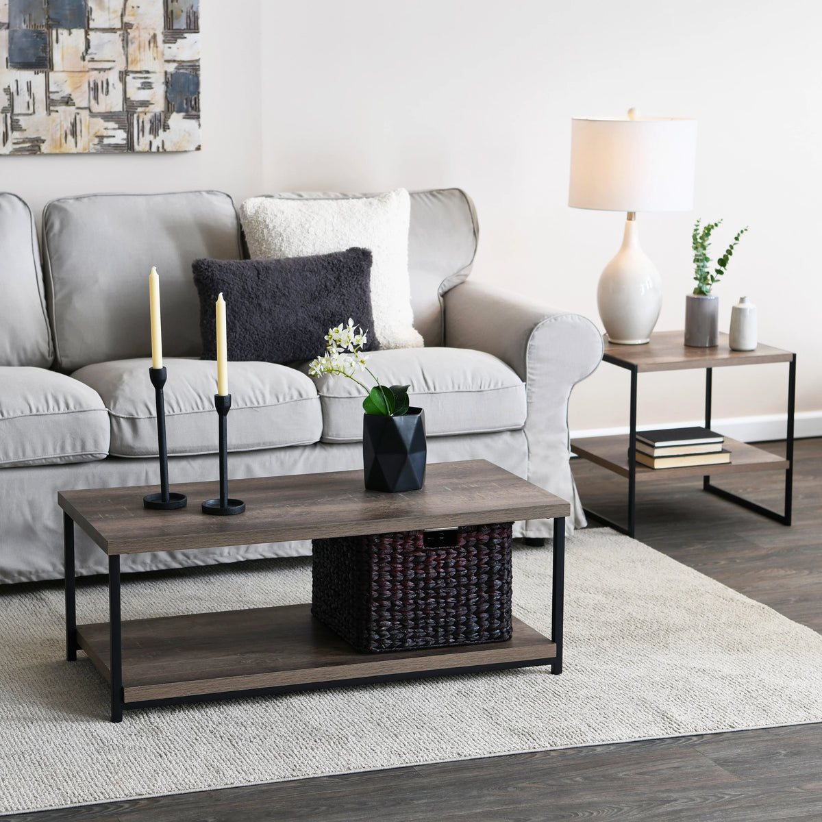 Brown Coffee Table with Storage Shelf N721