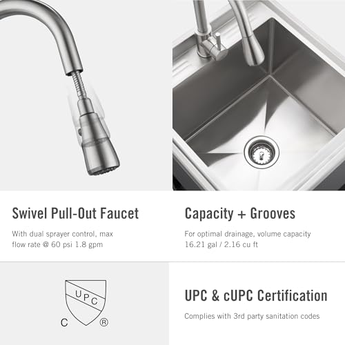 Stainless Steel Freestanding Single Bowl Utility Sink with Pull-Out Faucet K372647