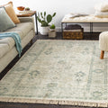 Hand Woven Cotton Area Rug with Tassel Green Sage Beige Off White 6' x 9' W751896