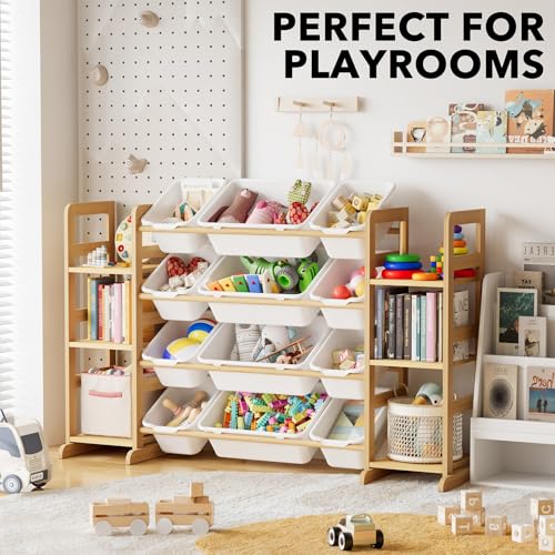 White Toy Storage Organizer with 6 Shelves and 12 Bins V81694