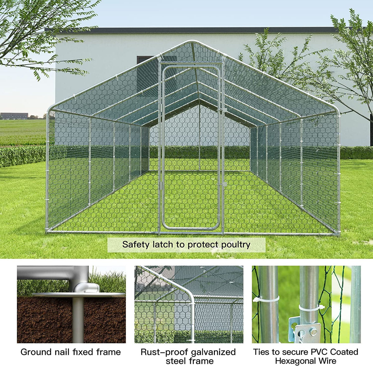 Large Metal Walk-in Chicken Coop with Waterproof UV Protection Cover V723671