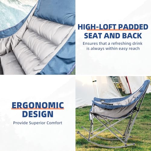 Oversized Padded Rocking Camping Chair with Cup Holder V1488