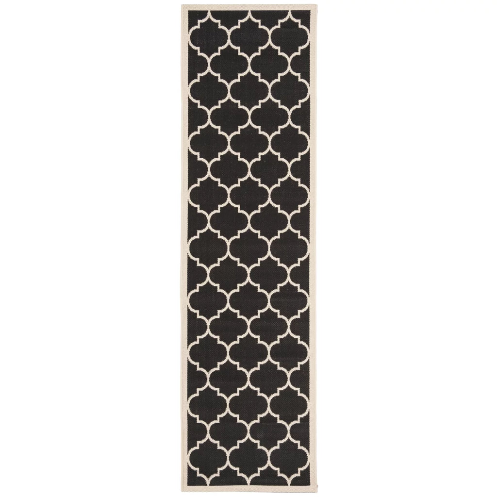 Black Beige Geometric Indoor/Outdoor Area Rug 4' x 4' Square R72609