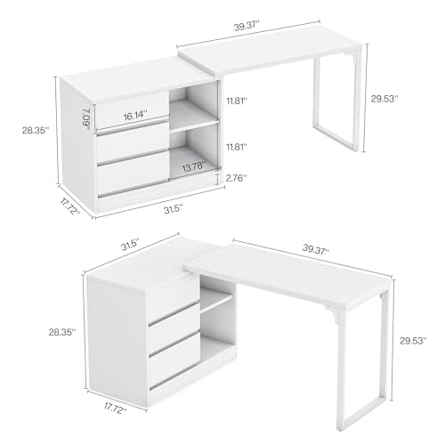 L-Shaped Computer Desk with Drawers and Shelves X7860