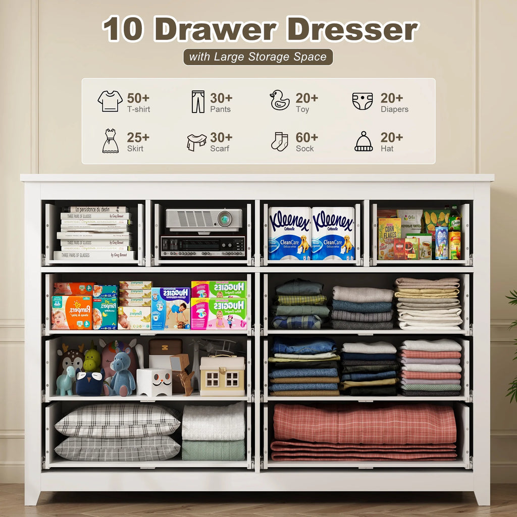 White Wood Dresser with 10 Deep Drawers Q470850