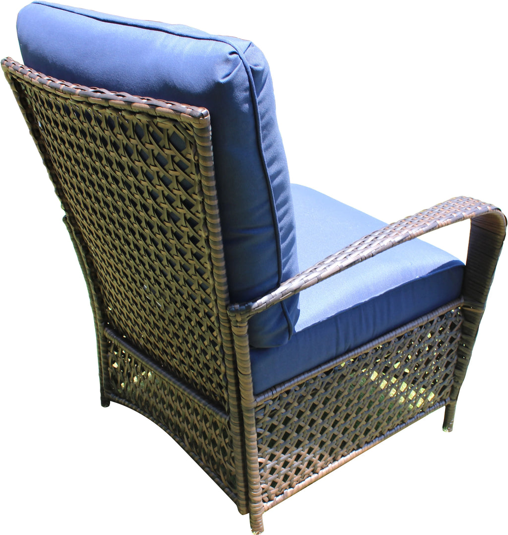 4 Piece Wicker Outdoor Furniture Conversation Set with Navy Cushions A431